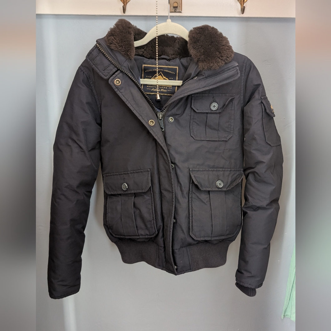 Penfield Madewell Navy Puffer Bomber Jacket Real Sherling Collar